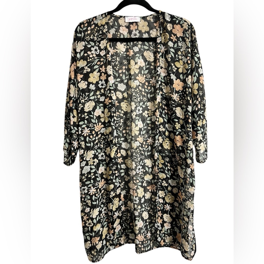 Jess Lea Black Floral Sheer Kimono